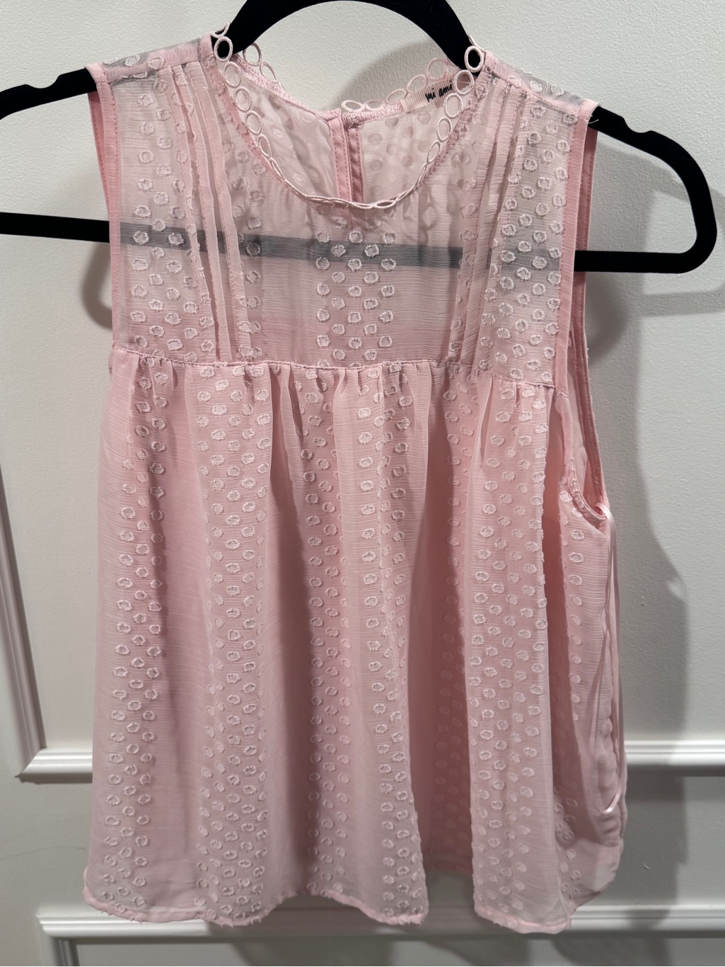 Francesca's Pale Pink Sheer Dot-Textured Sleeveless Top